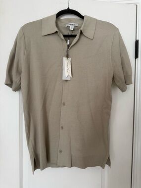 Jason Wu Men's Short Sleeve Button-Down Collared Polo Shirt - Taupe $88 NWT